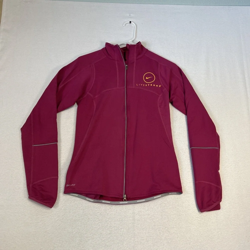 Nike Jacket Womens XS Pink Livestrong Dri Fit Track Running Full Zip 416336-694